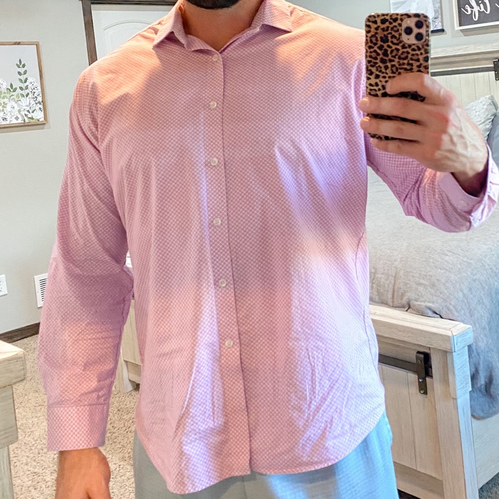Bar III Slim Fit Stretch Pink Dress Shirt Size XL Neck: 17-17.5 Sleeves: 34-35 - Picture 1 of 11